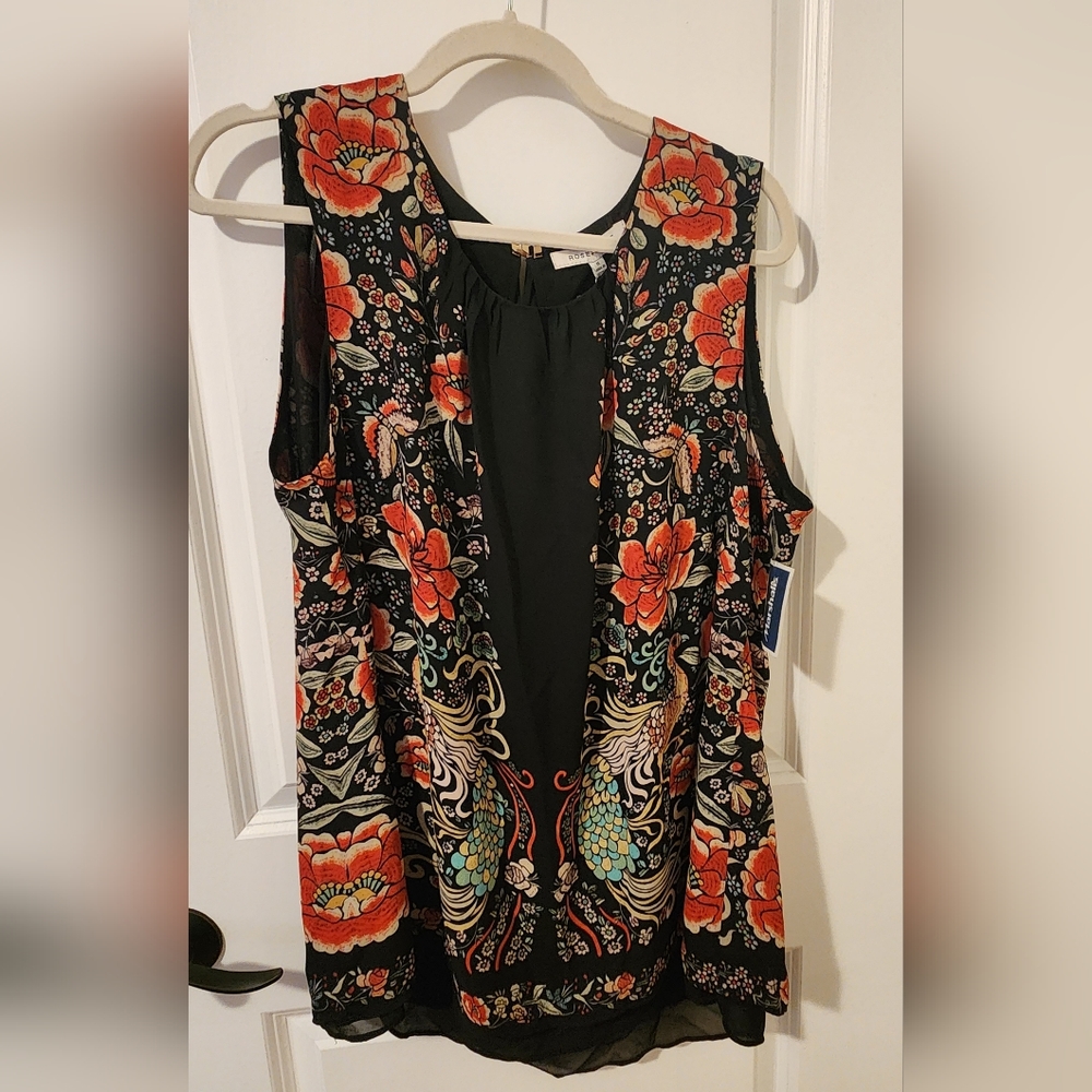 Rose + Olive sleeveless blouse 1x NWT